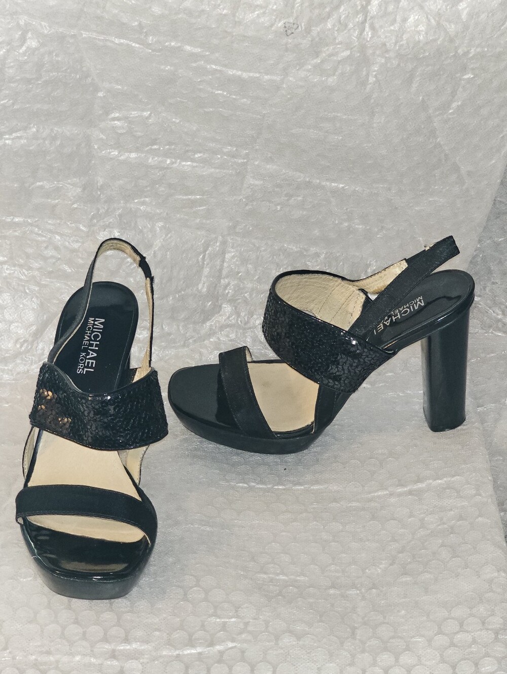 Michael Kors Black Sequins Textile leather Strappy Slingback Size 7 - Picture 6 of 10
